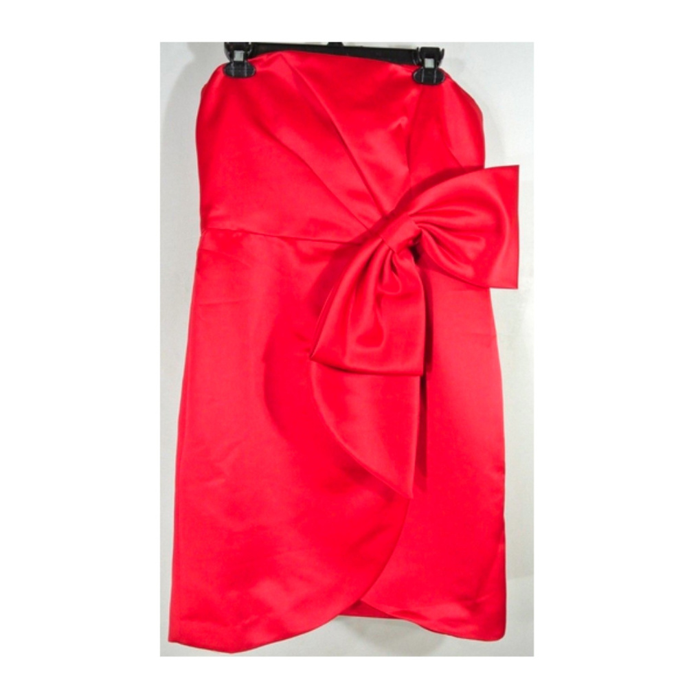 NEW Milly Strapless Bow-Waist Cocktail Red Dress - Picture 5 of 8
